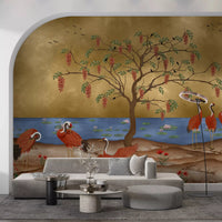 Oriental waters wall mural bringing softness to a quiet Living Room.
