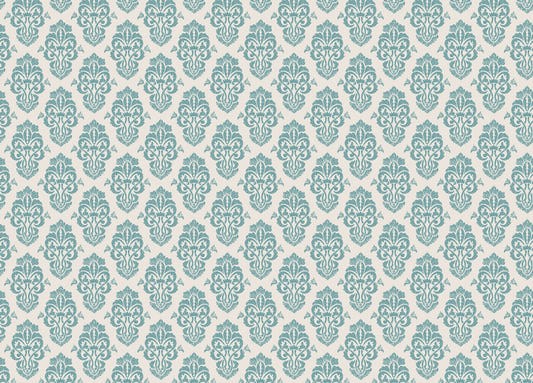 White and Blue Damask Pattern Wallpaper Mural