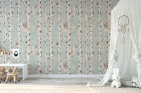Owl Birch Forest Wallpaper - Blue