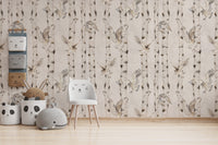 Owl Birch Forest Wallpaper - White