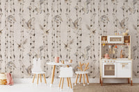 Owl Birch Forest Wallpaper - White