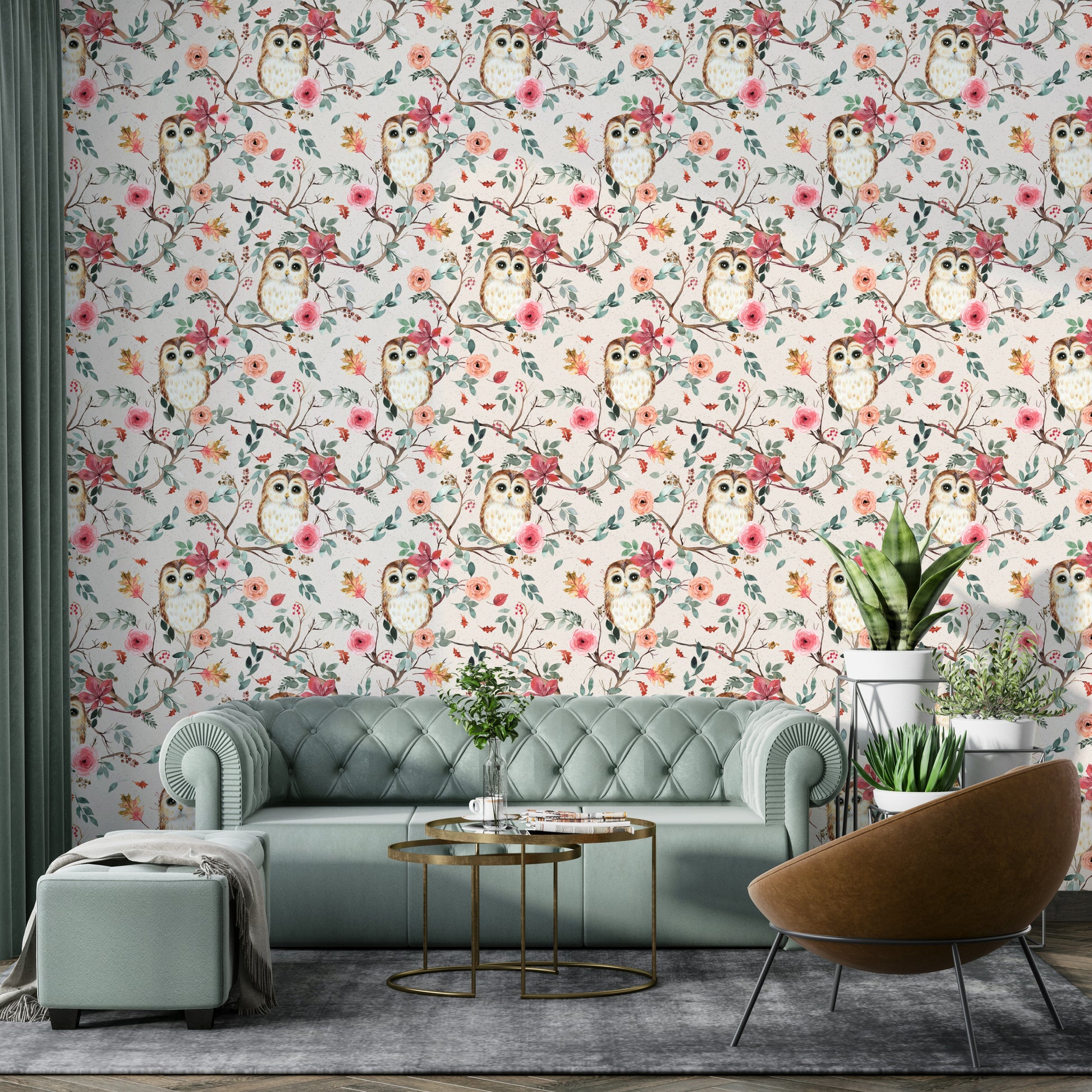 Red and green nature wallpaper showcasing a peaceful owl

