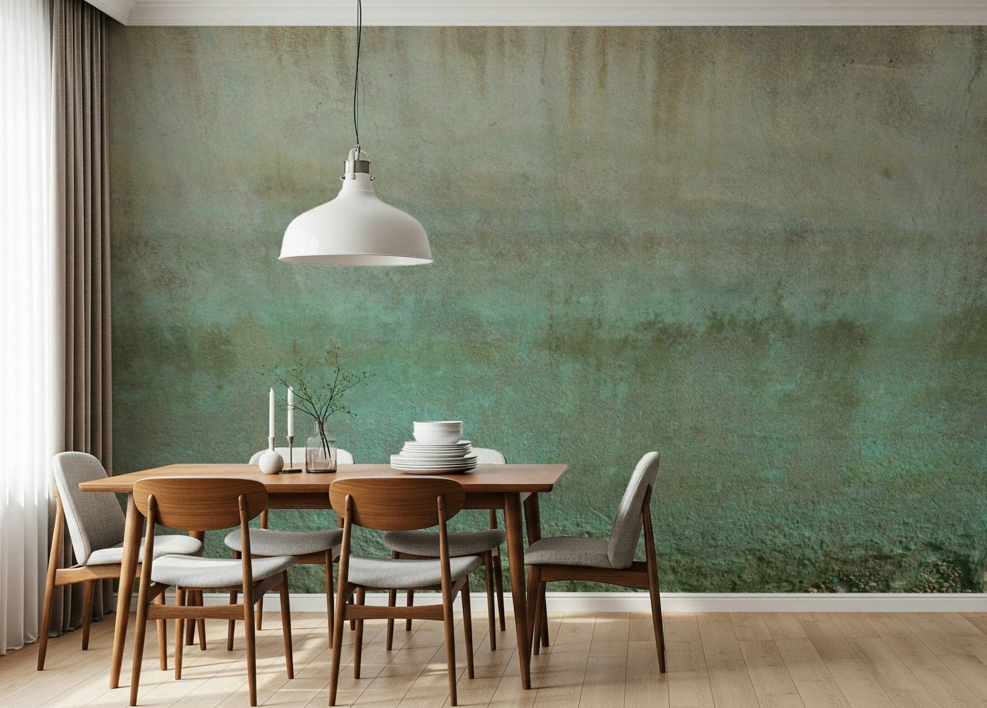 Industrial oxidized wall mural with worn surface detail