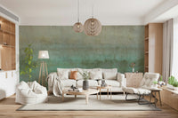 Antique patina wall mural in soft blue green tones
