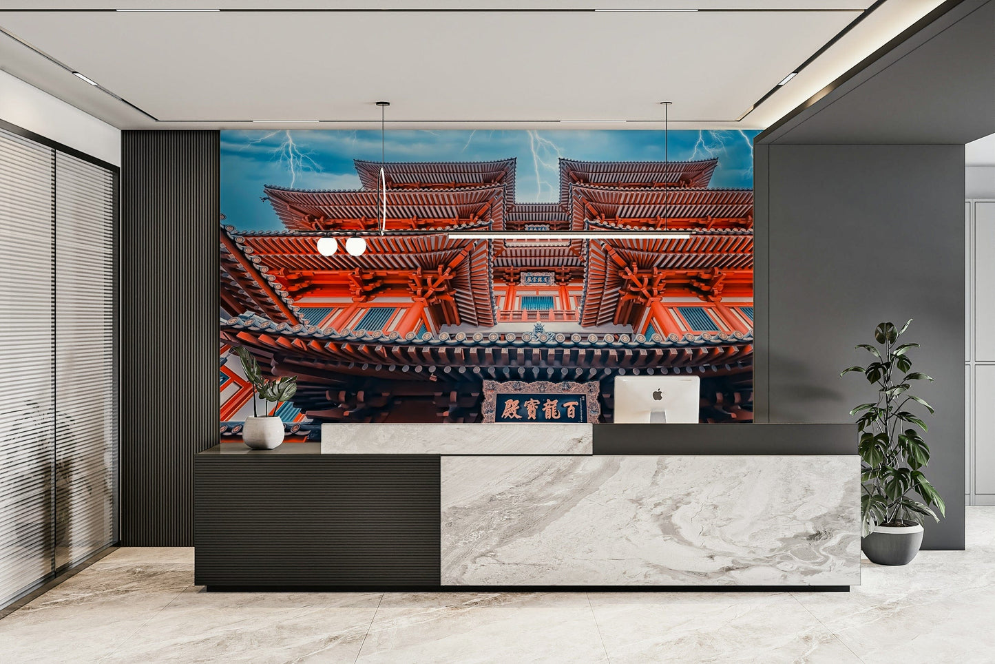 A beautiful gothic architecture wall mural for a living room.

