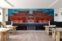 A graceful subtle storm wall mural in cool, dark tones.

