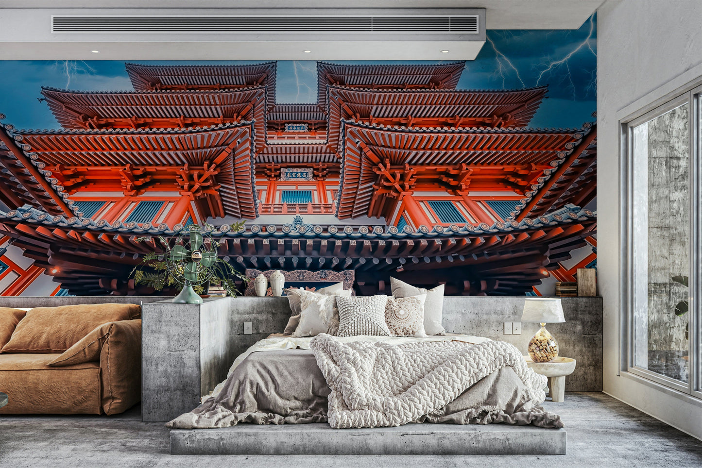 An artistic thunder god mural on majestic wallpaper.

