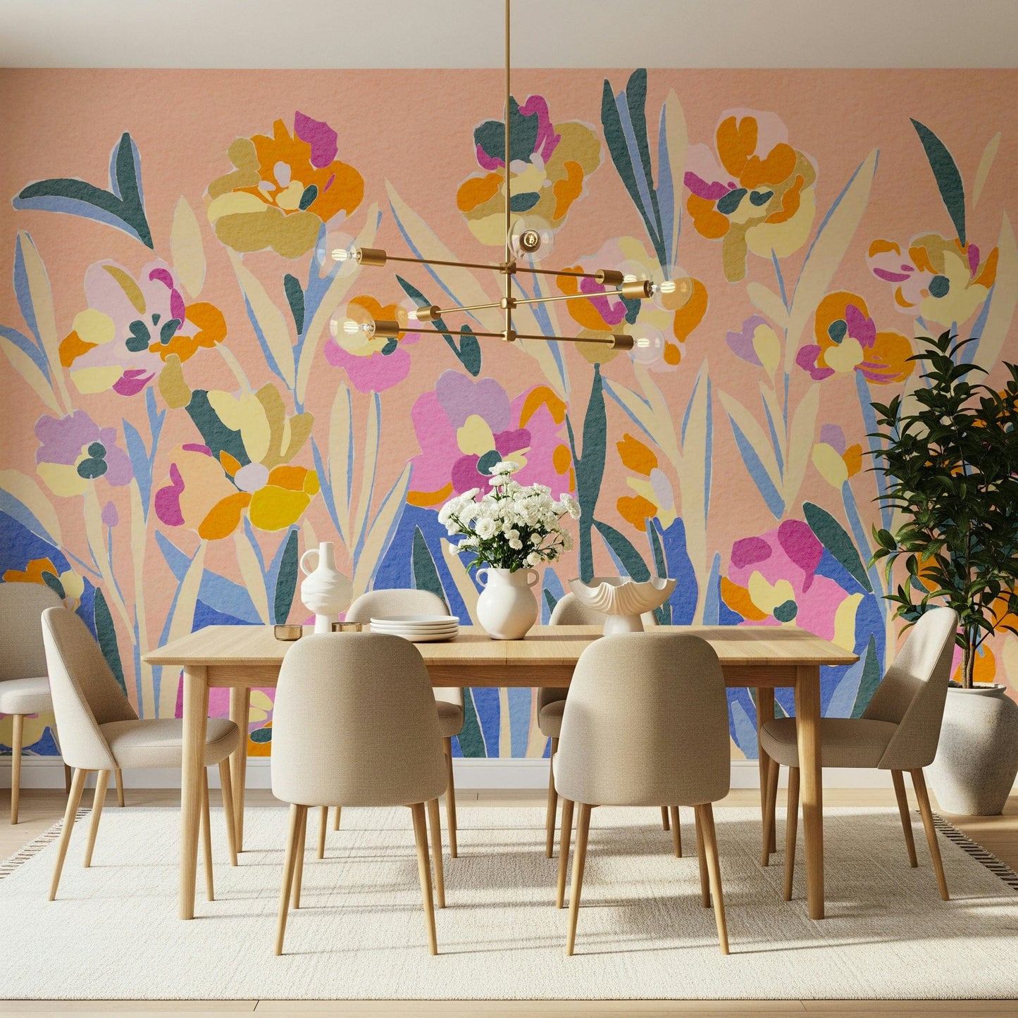Contemporary impressionist Painted Blossom field wallpaper for brightness.