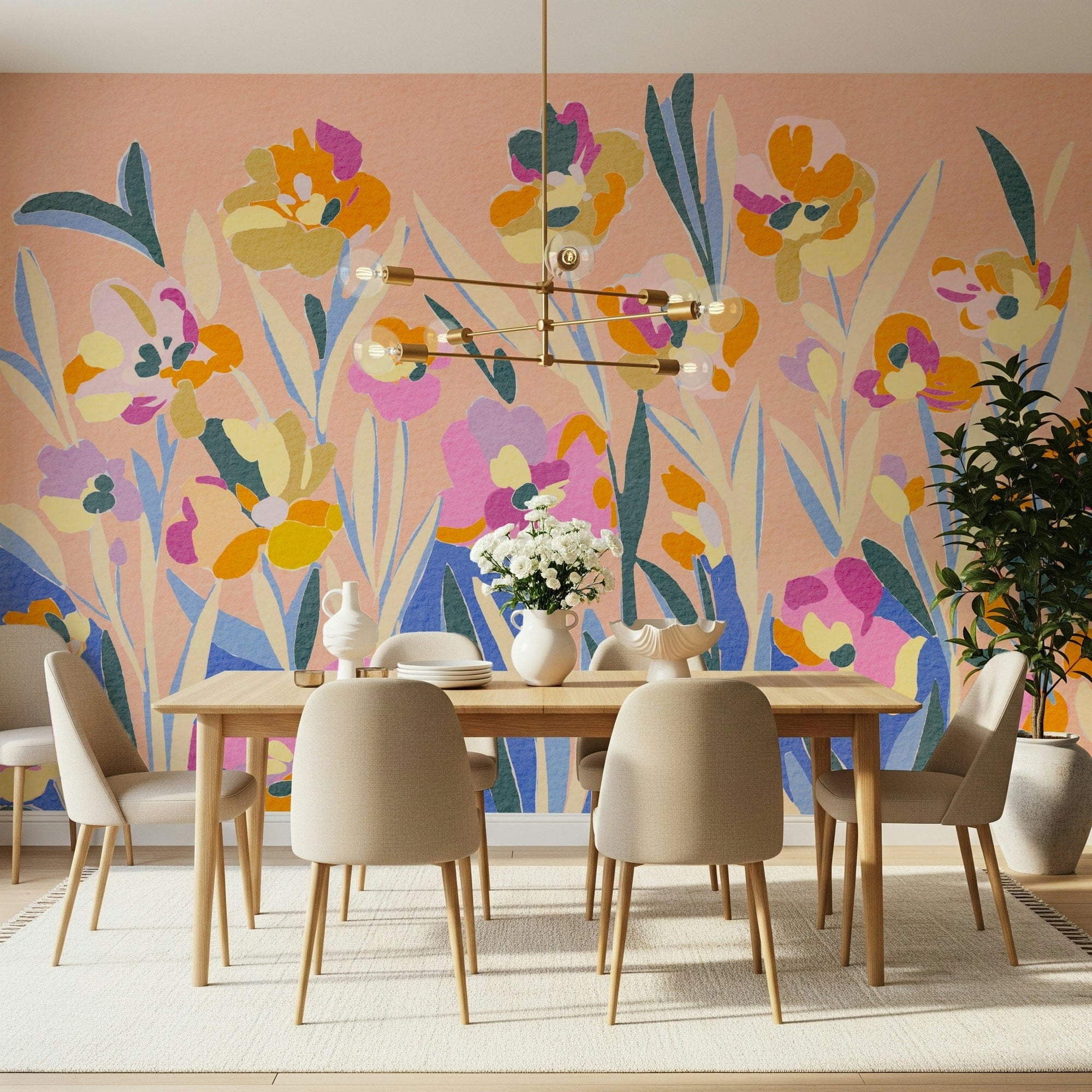 Contemporary impressionist Painted Blossom field wallpaper for brightness.