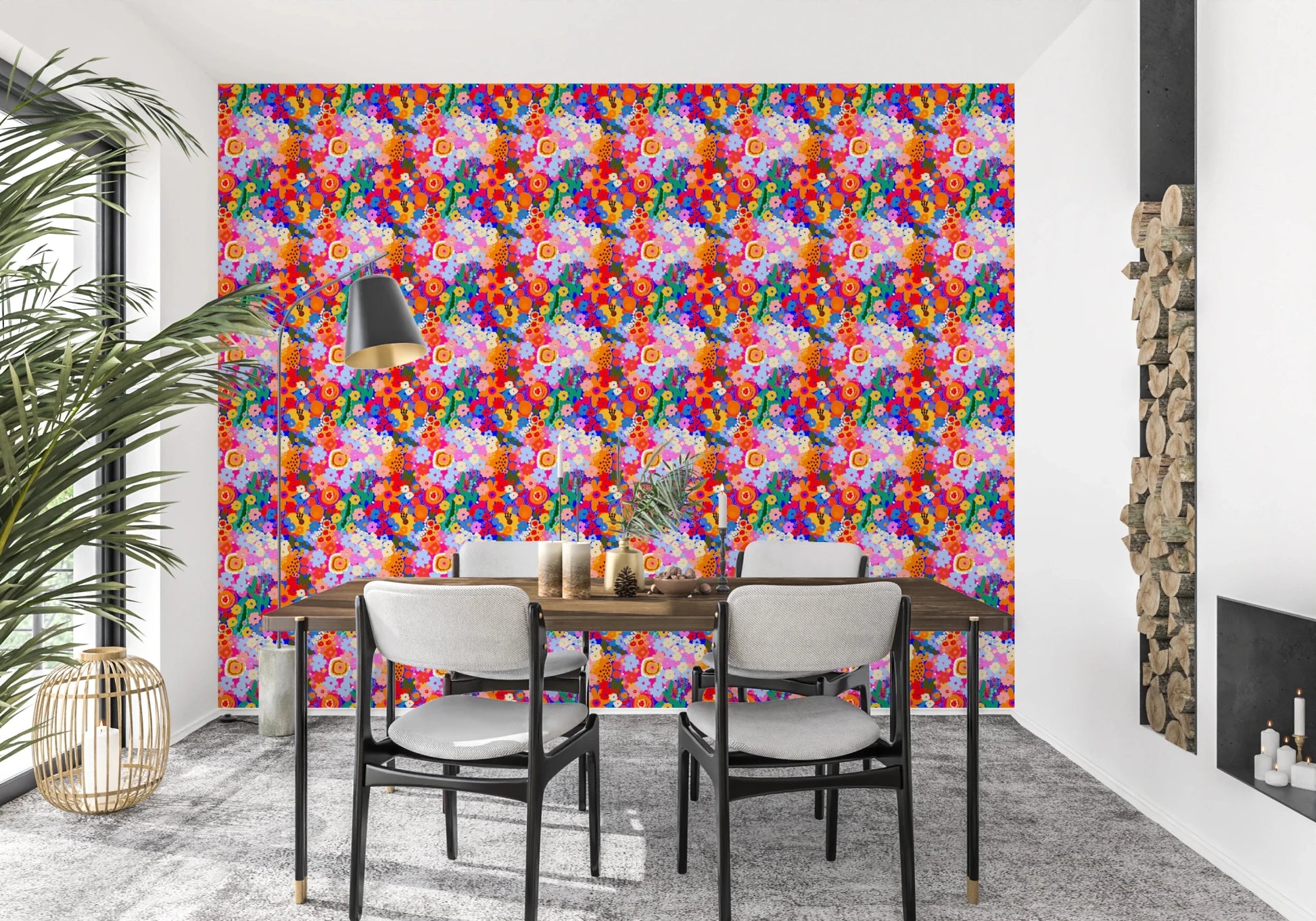 Stylized Painted Garden Bloom Spring Colorful Flowers Wallpaper nature theme