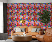 Artistic Painted Garden Bloom Spring Colorful Flowers Wallpaper for modern office wall decor