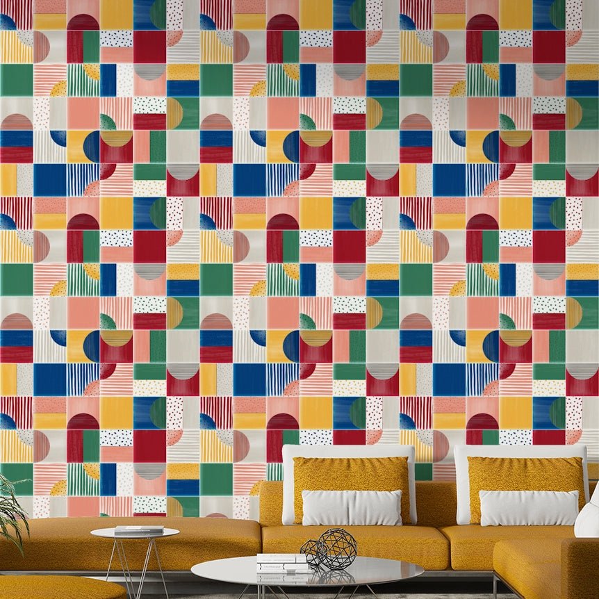 Painted tile pattern in bold colors

