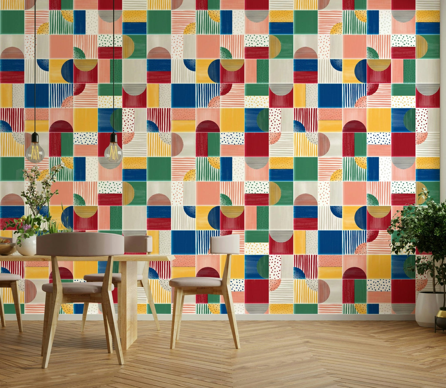 Lively pattern mural for creative rooms
