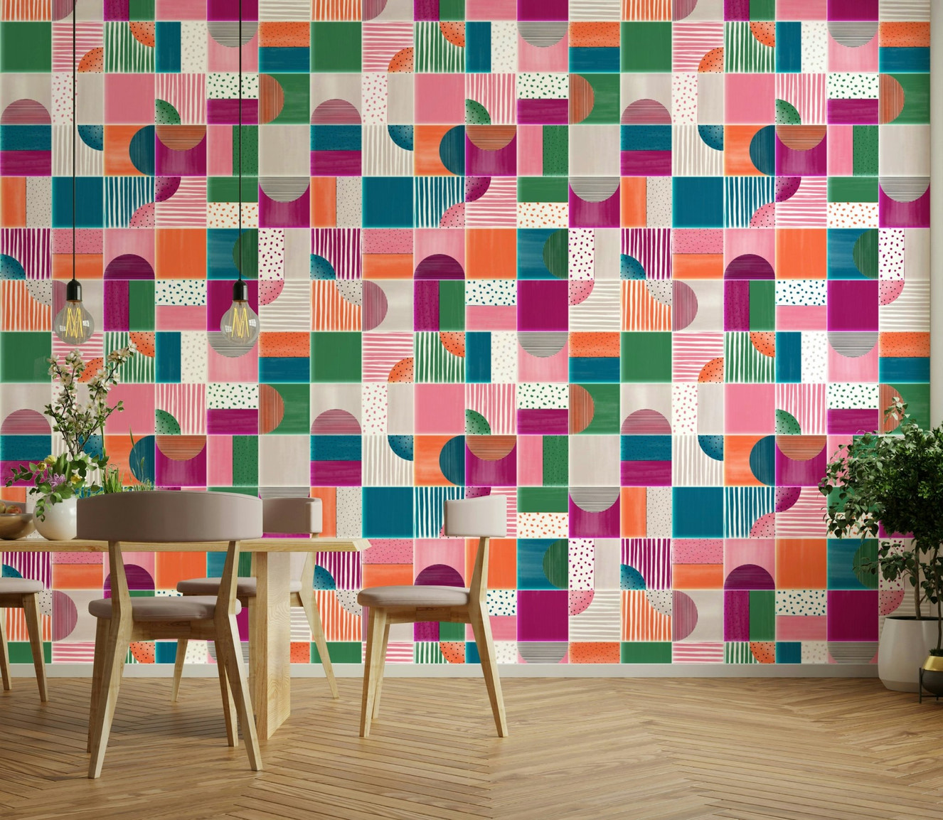Modern tile kids wallpaper mural
