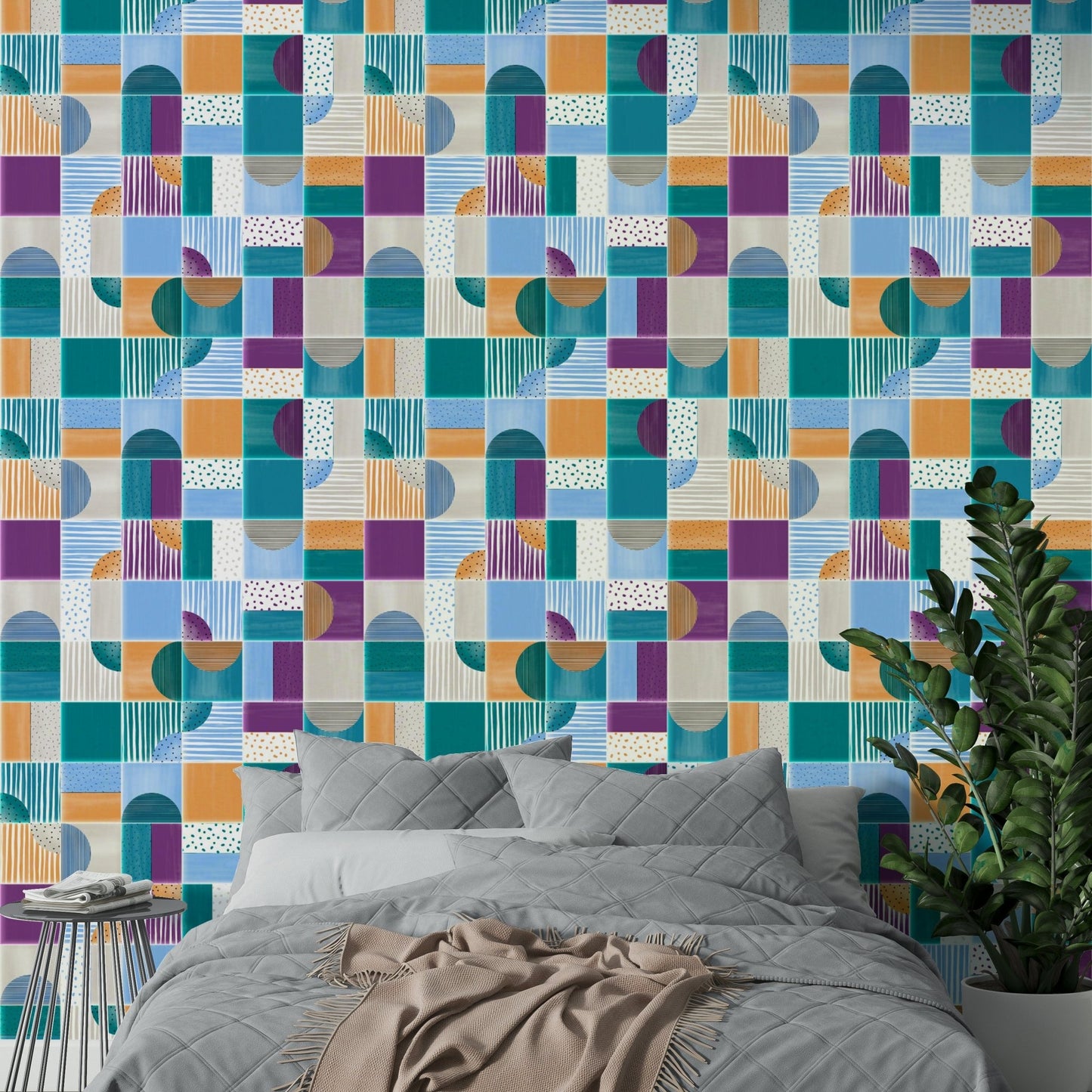 Painted summer tile wall mural
