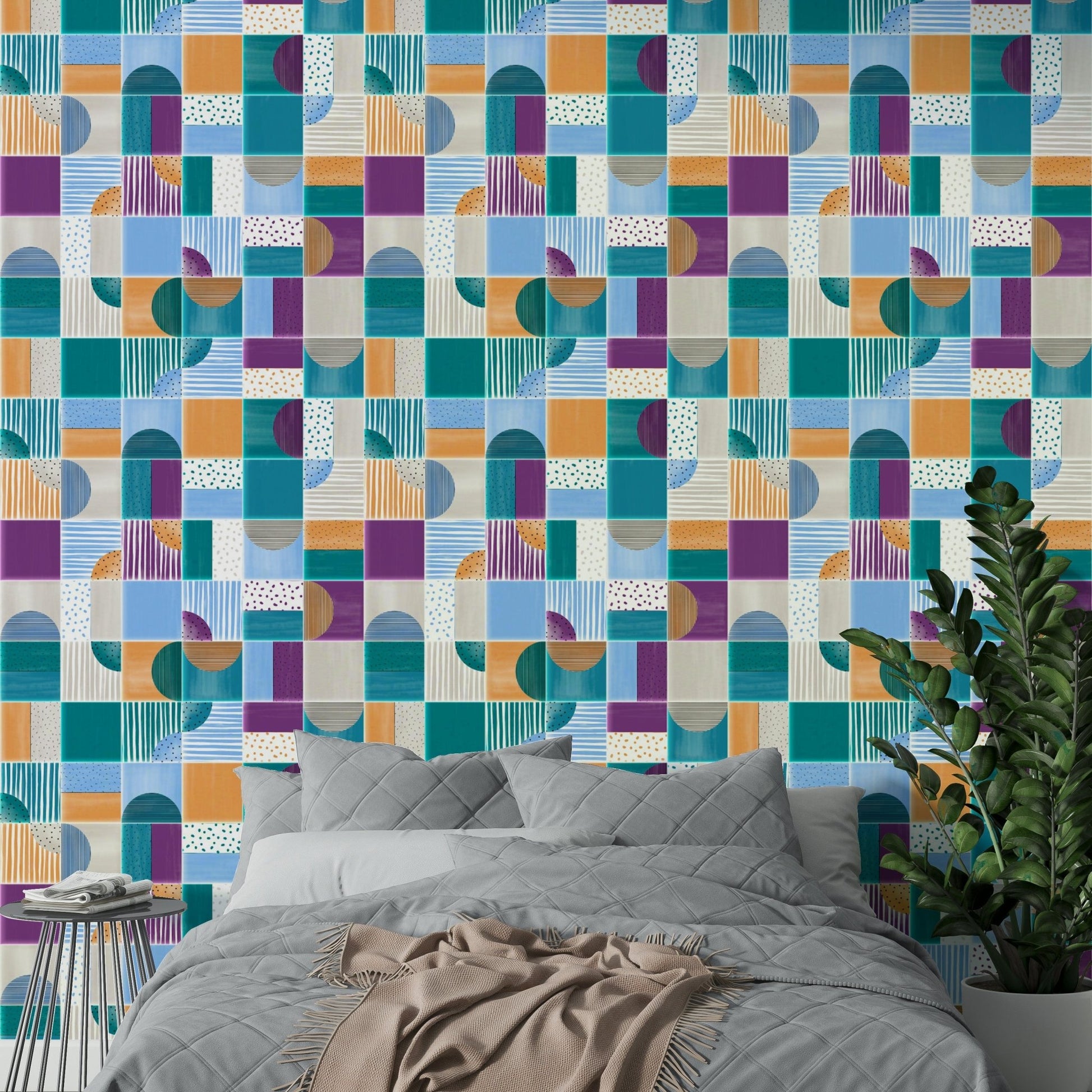 Painted summer tile wall mural
