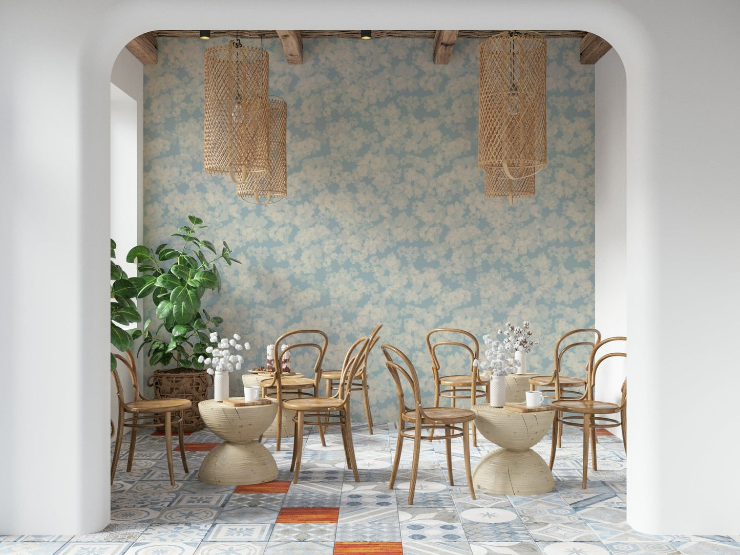 Light cream petal effect wall mural, Painted Petals Calm, quiet decorative art.