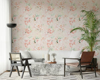 Artistic blush floral print wall paper Painted Rose Garden.