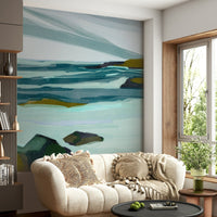 The colors are soft and gentle, with many shades of blue, beige, and white.

