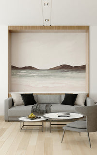 Beach-inspired wall mural for home office, modern style, soft coastal color palette