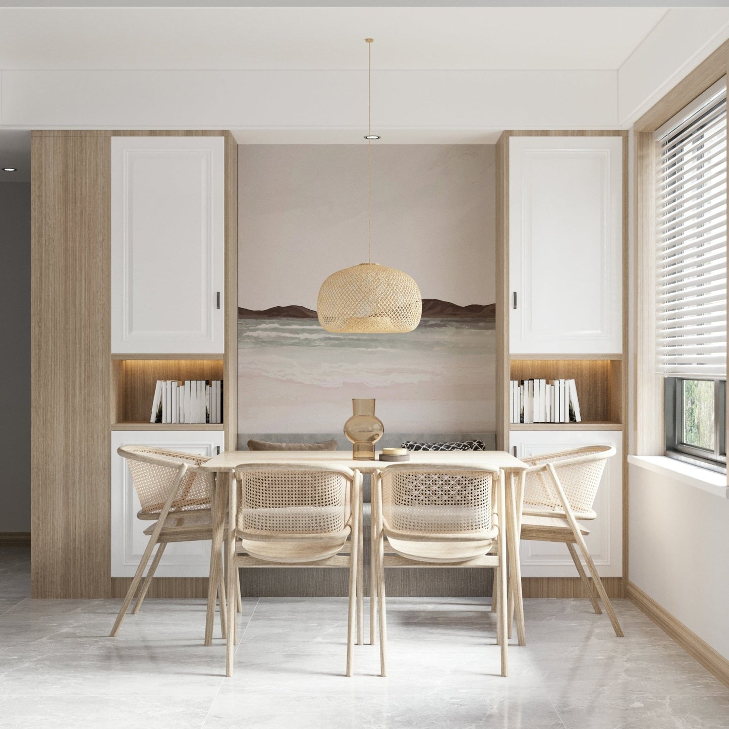 Coastal horizon mural for hallway, painted texture, modern wall decor backdrop