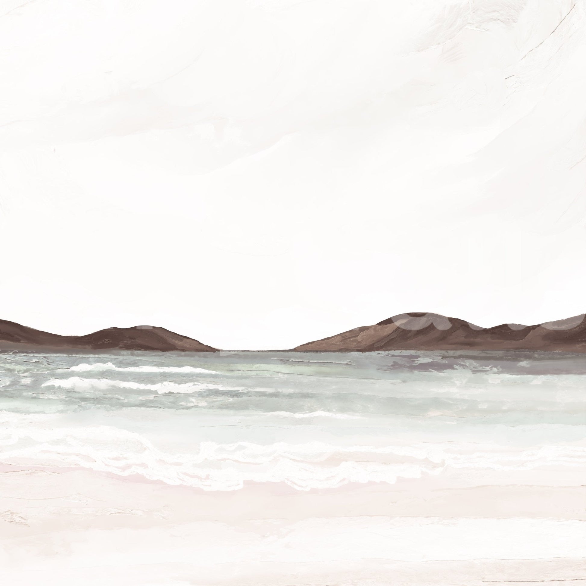 Beach scene wall mural for apartment entryway, painted coast look, modern decor