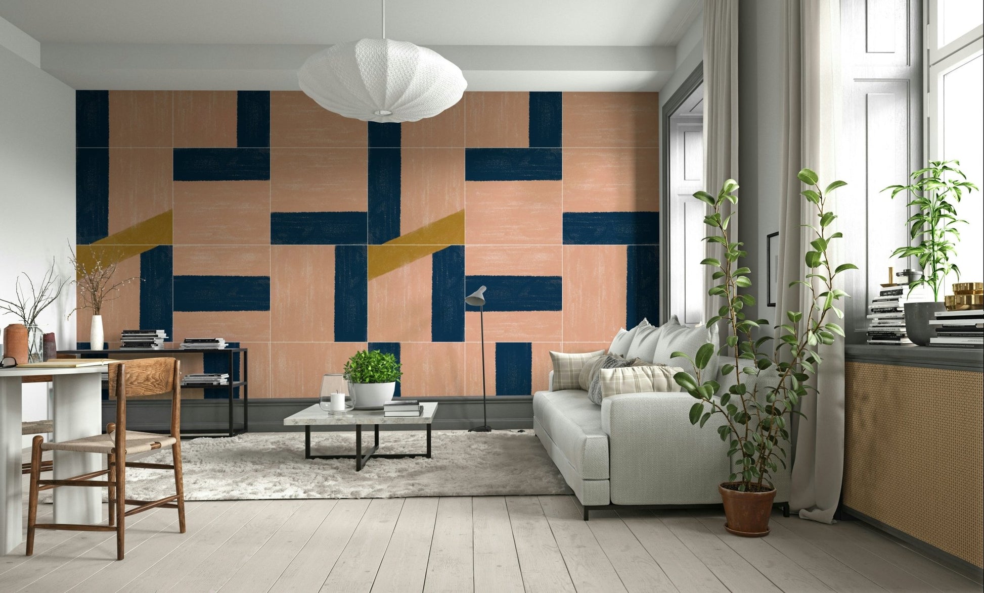 Decorative painted tile mural with bright colors and textures

