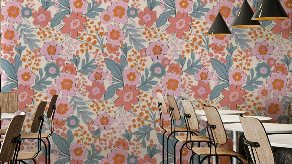 The image shows a pattern of artistic flowers and leaves.

