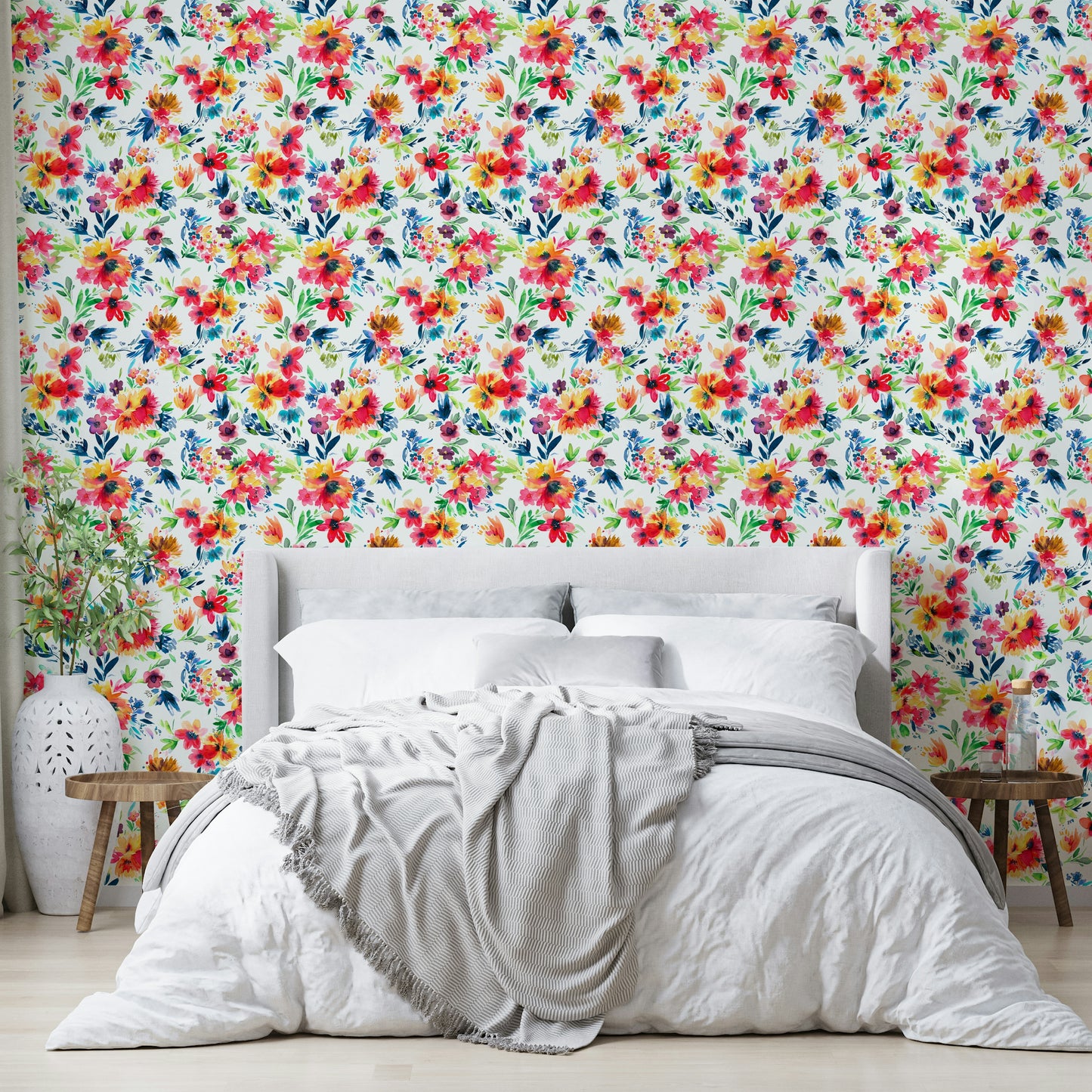 Painterly Flowers Tropical Red Wallpaper⁠