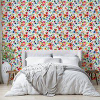 Painterly Flowers Tropical Red Wallpaper⁠