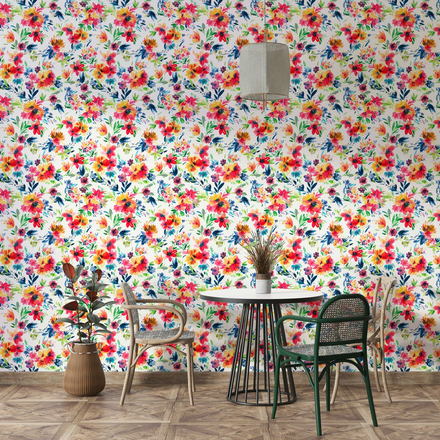 Painterly Flowers Tropical Red Wallpaper⁠