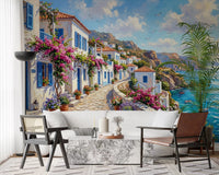 Office room Greek isle mural with seaside cliffs and pathway