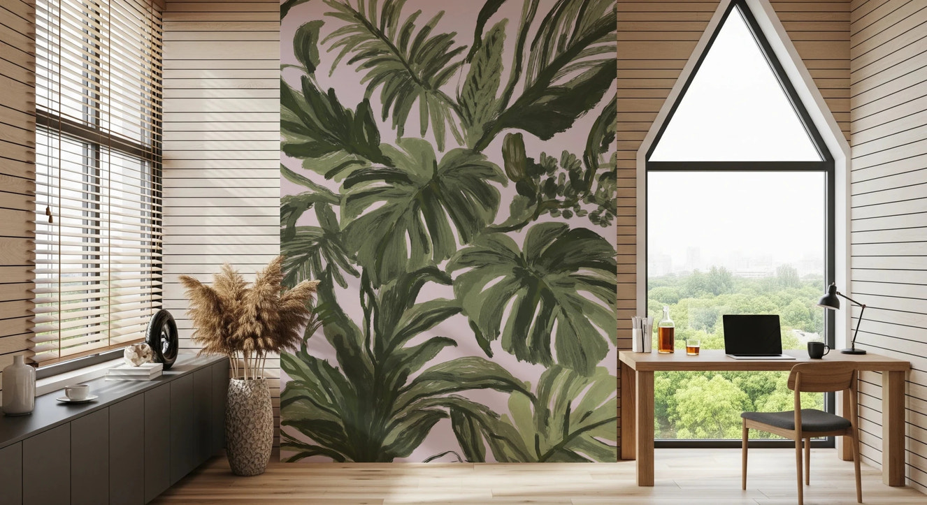 Painterly Palms Blush Tropical Foliage Wall Mural