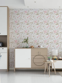 Elegant wallpaper featuring soft painterly floral petals in pastel tones