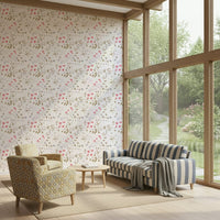 Whimsical floral wallpaper with delicate painterly blossoms