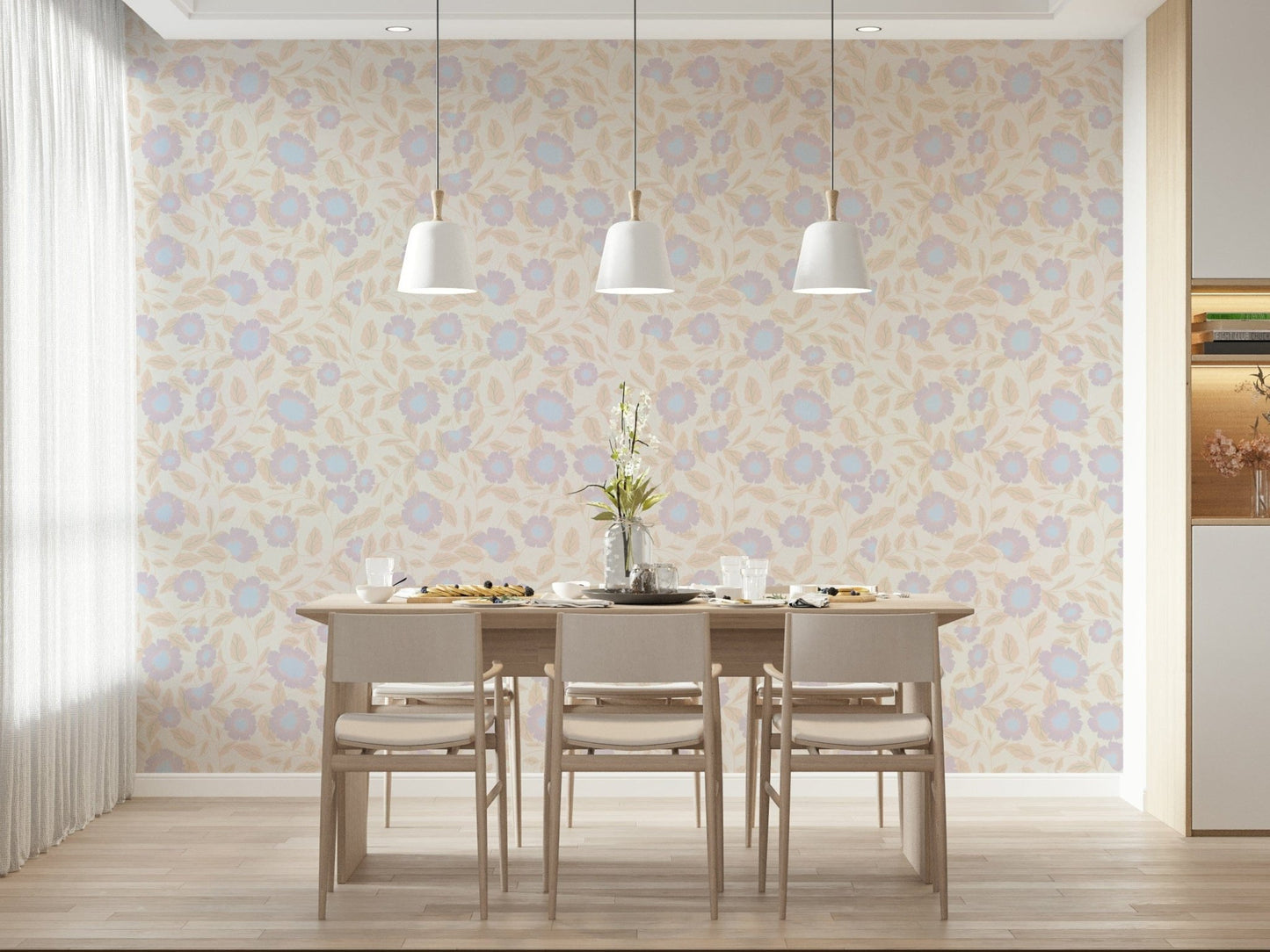Lavender and peach Pale Petals peel stick wallpaper mural