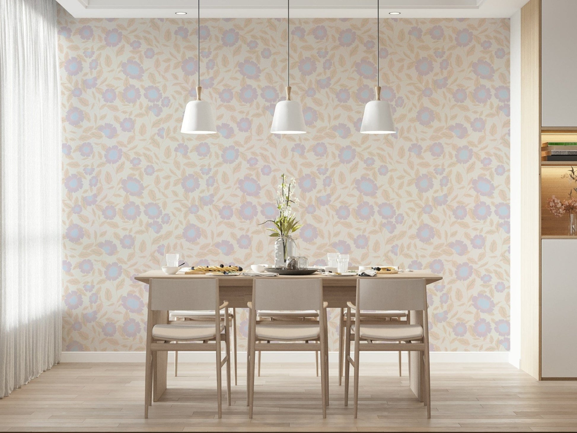 Lavender and peach Pale Petals peel stick wallpaper mural