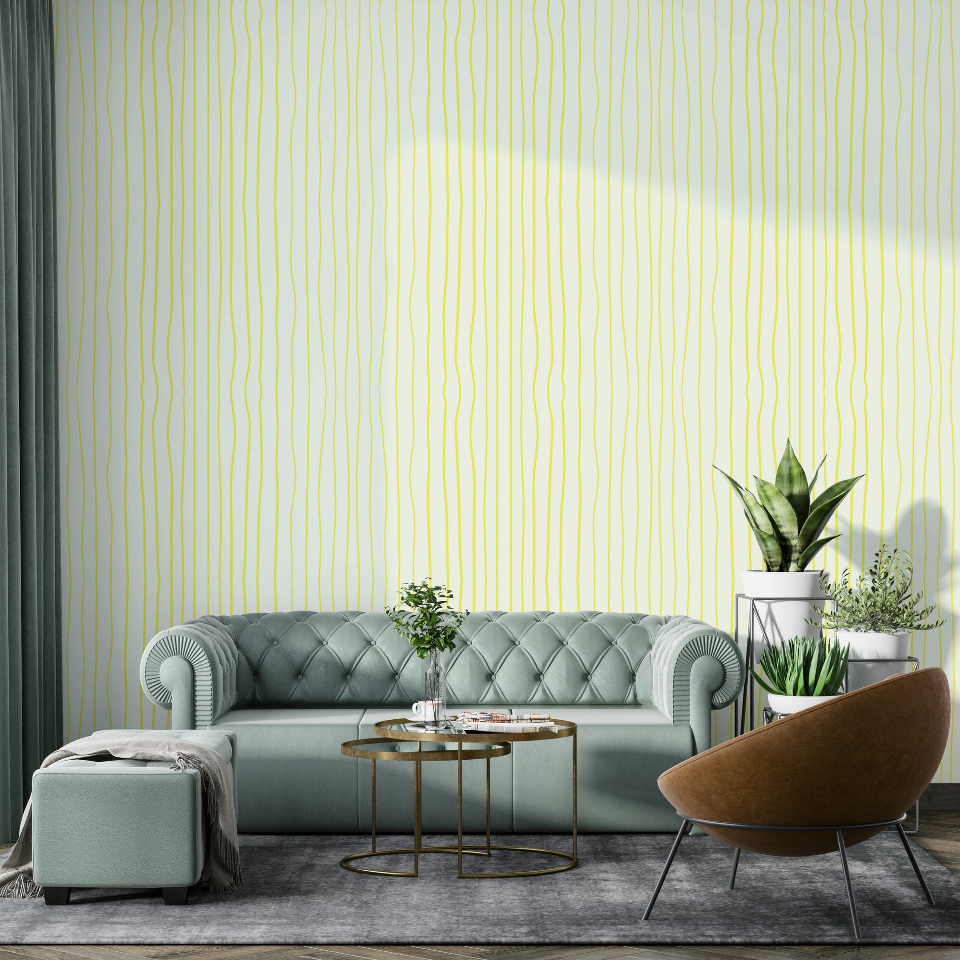 Modern wallpaper with soft yellow stripes

