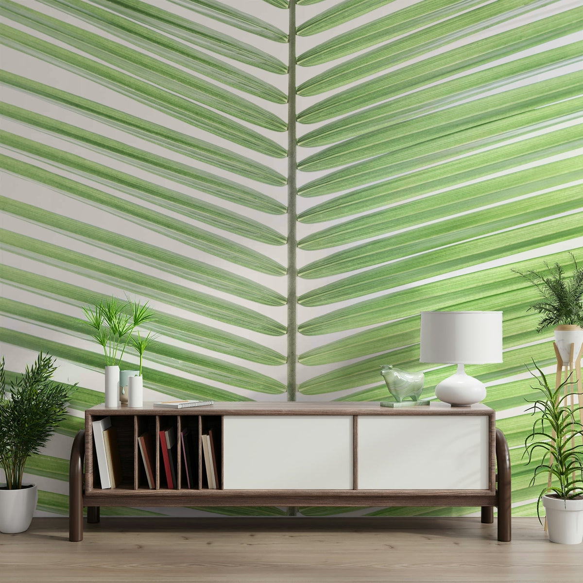 Light green palm leaves on soft background

