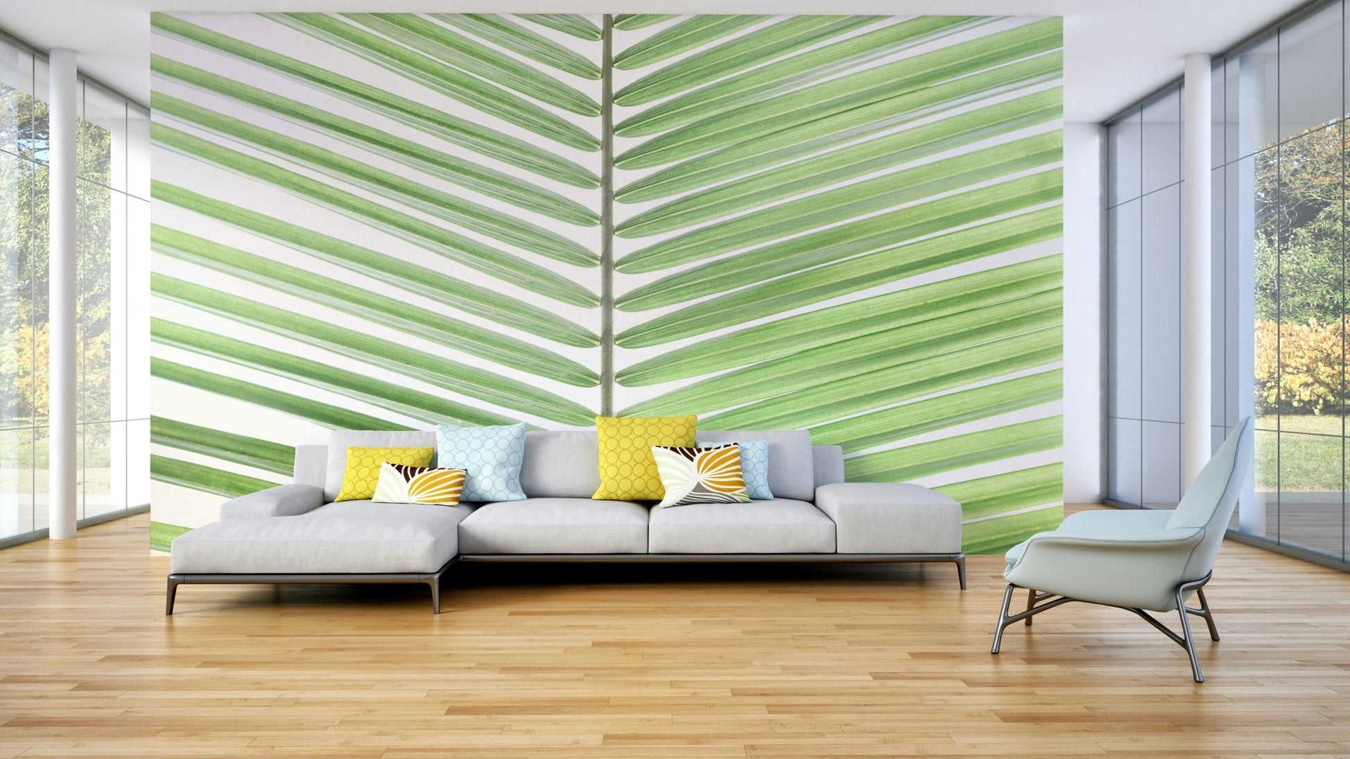Botanical leaf pattern wallpaper with fronds

