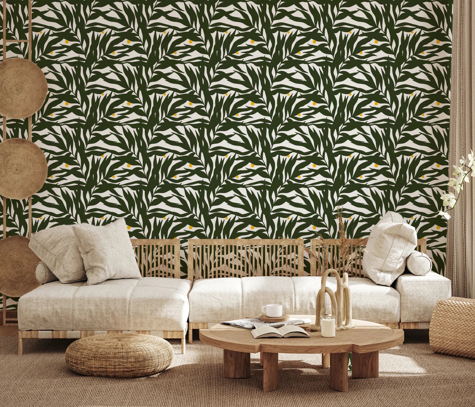 Palm Fronds & Fruit citrus grove Wallpaper⁠