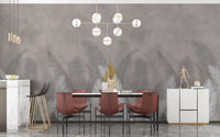 Modern palm leaves wallpaper with gray backdrop