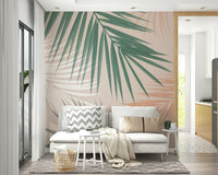 Playful palm leaves wall mural for kids' spaces

