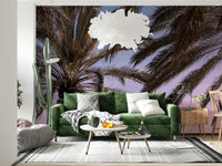 Scenic palm and sky wallpaper for creating a tranquil, tropical ambiance.