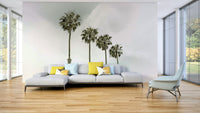 Vintage-inspired palm trees and beach scene on mural

