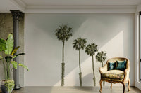 Peaceful palm tree mural with a vintage beach backdrop

