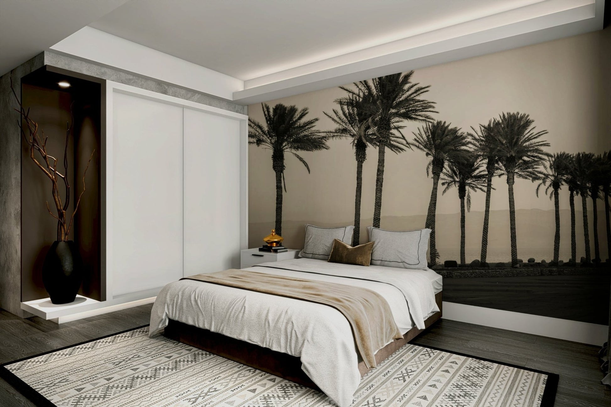 Wall mural capturing the beauty of palm trees on a tranquil beach

