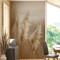 Gentle pampas grass swaying by the sea on wall mural

