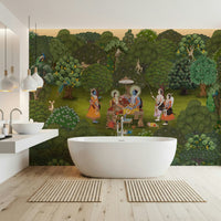 Close-up of Panchavati Vihar wall mural with botanical detailing