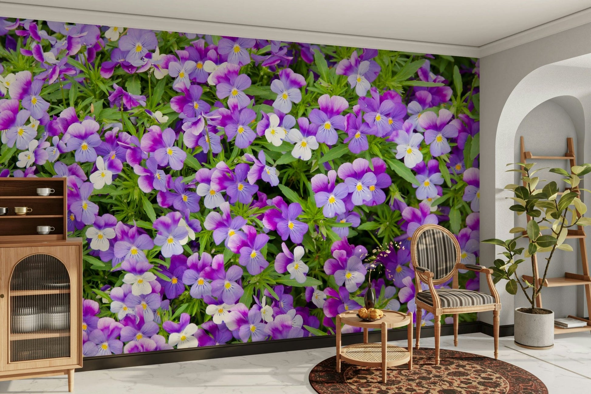 Cheerful pansy field mural wallpaper
